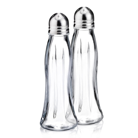 Curved Design Salt and Pepper Shakers Glass Set of 2